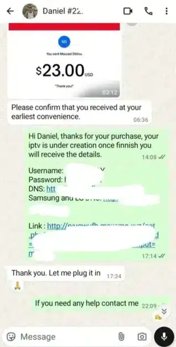 WhatsApp support chat: Accès envoyé